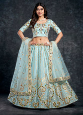 Swank Looking Designer Lehenga Choli in Sky Blue Colour
